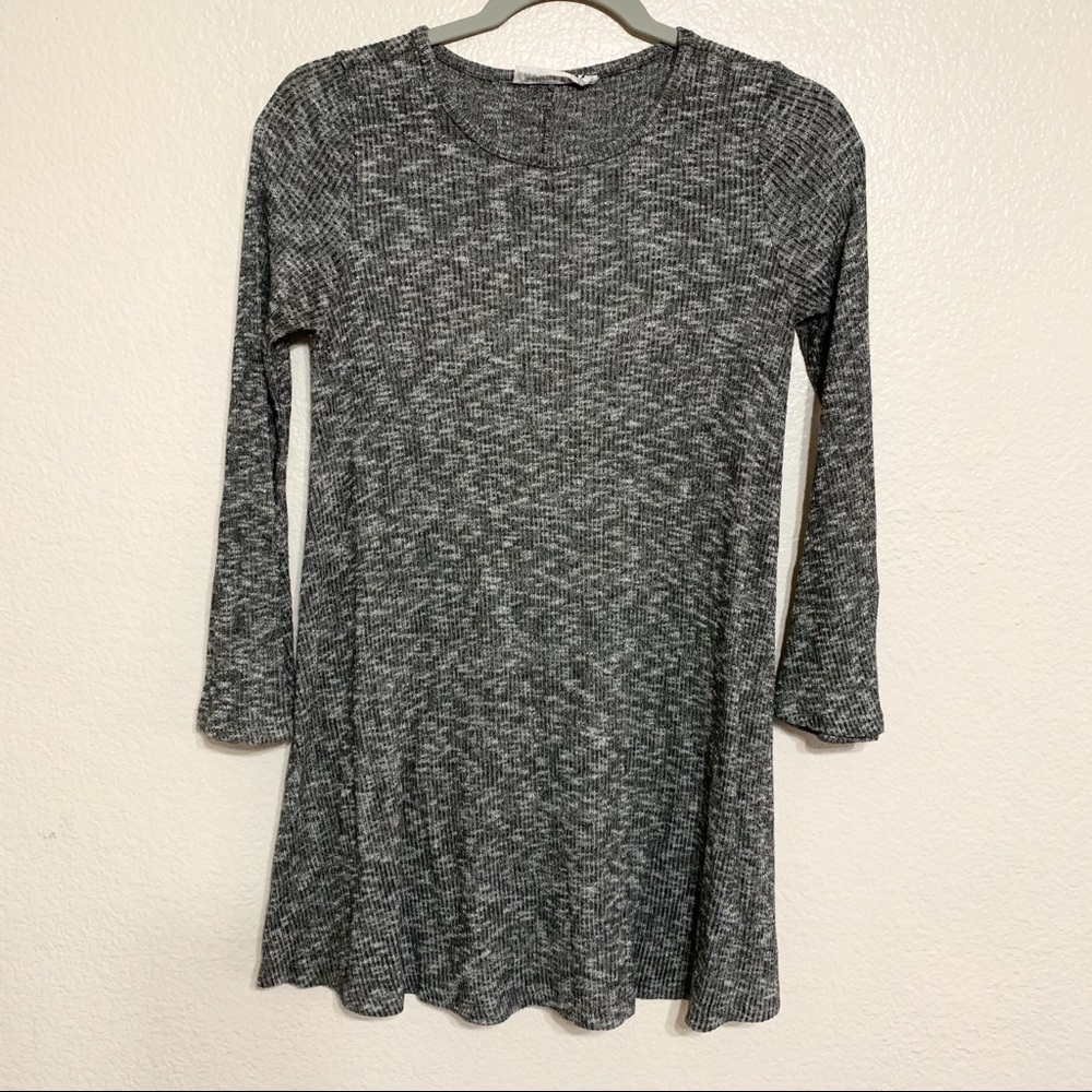Audrey 3+1 Ribbed Bell Sleeve Grey Tunic Dress